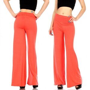 SUPPERLINE InTrend Flare Leg Pants Coral Summertime Comfy Long Palazzo Slacks, L